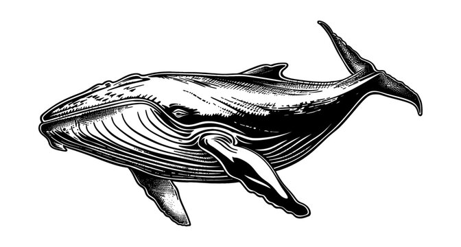 recommend clip art: blue whale engraving black and white outline