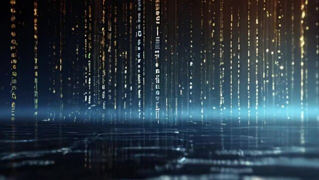 Digital binary code matrix background - 3D rendering of a scientific technology data binary code network conveying connectivity, complexity and data flood of modern digital age