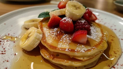 Gordijnen Pancakes with Berries and Sugar on Plate © 2rogan