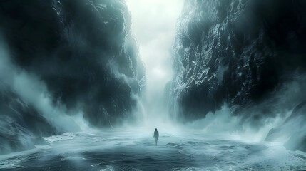 Naklejka premium Traversing the Ethereal Passage to Transcend Mortal Boundaries in a Cinematic Landscape