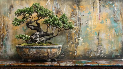 Close up of bonsai tree on table