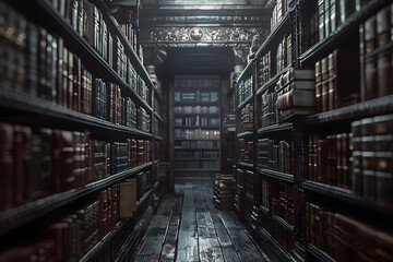 Obraz premium Venture into the Eerie Silence of a Haunted Library Where Books Whisper Forbidden Knowledge to Those Who Dare to Read Them