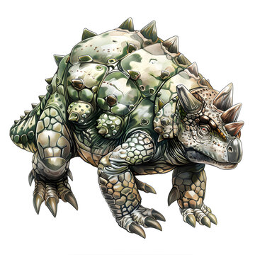 armored dinosaur standing, green and white clip art preview