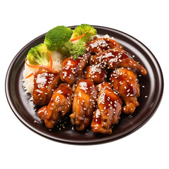 plate of teriyaki chicken isolated on white background