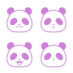 パンダの表情顔のイラストのセット（紫）