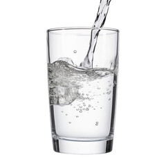 pouring water into a glass isolated on white background