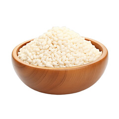 puffed rice grains in a wooden bowl isolated on white background