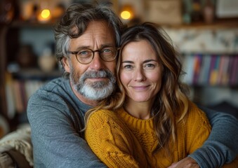 couple, premium bed, woman man, family, wife, husband, love together, old man, caucasian, adult, happy, retired, mature male, bedroom, smile, rest, retirement, old man relaxing, intimacy,Loving  - obrazy, fototapety, plakaty
