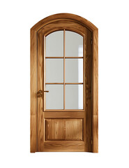 A simple wooden door with glass windows on white background
