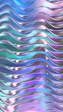 Abstract iridescent metallic waves background. Seamless loop. Vertical video.