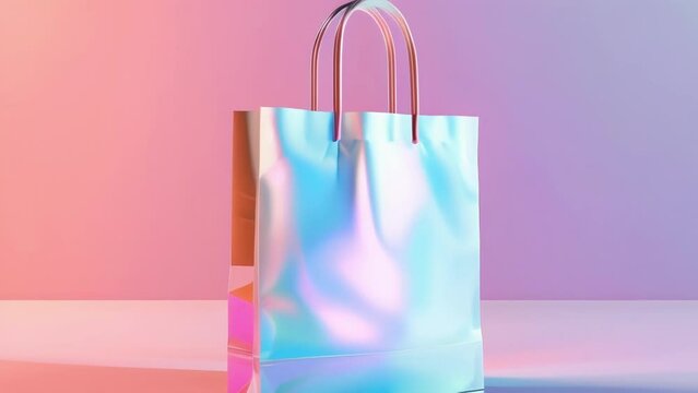 a holographic shopping bag with holographic handles. .