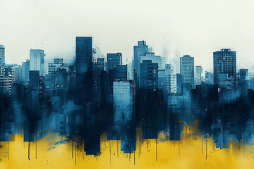 City skyline in watercolor