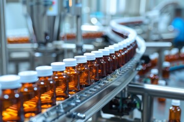 Pharmaceutical production line. Modern production of medicines.