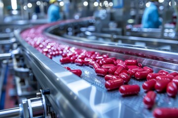 Pharmaceutical production line. Modern production of medicines.
