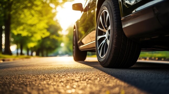 Summer tires on the asphalt road in the sun time for summer tires..