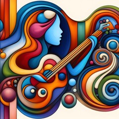 Vibrant Abstract Guitars Colorful Musical Objects for Creative Projects