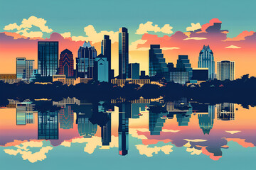 Austin vector abstract flat skyline illustration