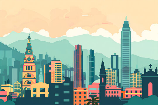 Bogota flat vector city skyline 