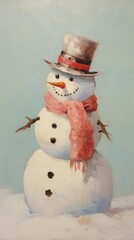 Snowman painting drawing winter