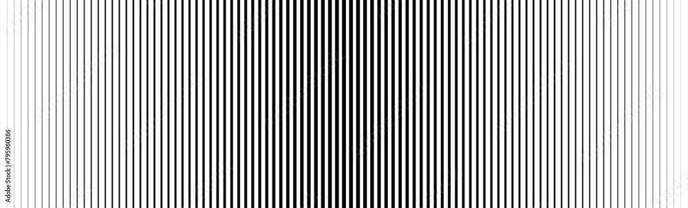Poster Thin line halftone gradient texture. Faded vertical stripe gradation background. Repeated linear wide pattern backdrop. Black parallel lines wallpaper for overlay, print, cover, banner, poster. Vector