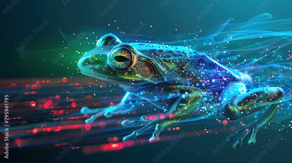 Wall mural big data visualization. a digital frog in flow information. information aesthetic design. generative
