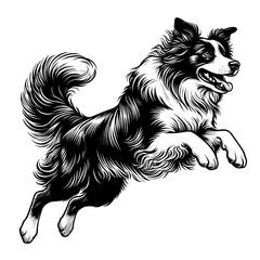 Hand drawn cute Border Collie, vector sketch isolated on white background.