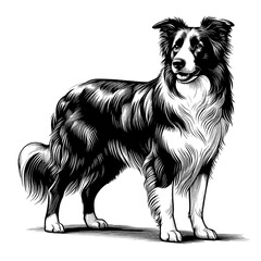 Hand drawn cute Border Collie, vector sketch isolated on white background.