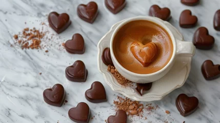 Gordijnen Coffee cup with heart-shaped foam © 2rogan