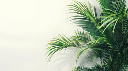 Realistic palm leaves shrubs corner on white background 
