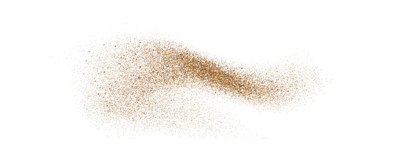 Sand dust powder splash. Flowing speckles and particles wavy texture. Ground grain scatter element. Gritty explosion wind shape for overlay, poster, banner, brochure, leaflet. Vector sandy background