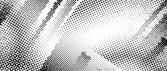 Halftone grunge texture. Distorted rough dirty scratch textured background. Dotted glitch punk wallpaper for banner, poster, flyer, print, overlay, magazine. Distress scuffed vector backdrop
