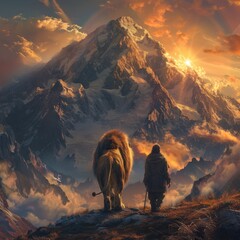 Journey Companion: Human and Beast before Majestic Mountain