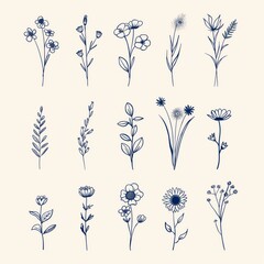 Collection of Blue Floral Illustrations