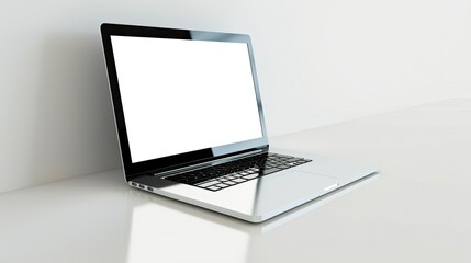 laptop mock up with blank or white screen on clean and solid white isolated backgrounds