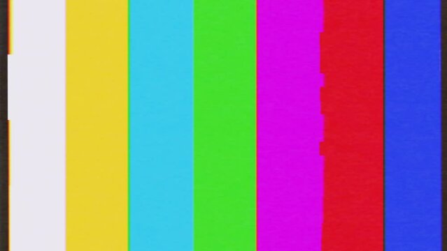 Old television color bars with static texture glitch and chromatic aberration effects
