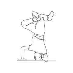 One continuous line drawing of a breakdancing people vector design illustration. Breakdancing consists of four main elements : Toprock, Downrock, Power moves and Freezes. Breakdancing design concept.