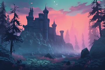 Misty Gothic Castle Gradients: Ancient Stronghold Color Blend