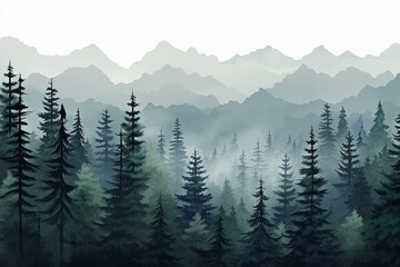 Misty Morning Forest Gradients: Enchanting Mist-Draped Tree Gradient Symphony