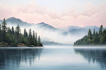 Morning Mist Serenity: Lake Gradients in Tranquil Water Hues