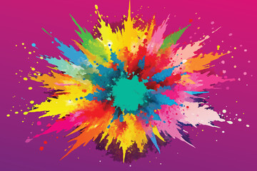 colorful rainbow holi paint color powder explosion vector, isolated wide hot pink panorama background - obrazy, fototapety, plakaty