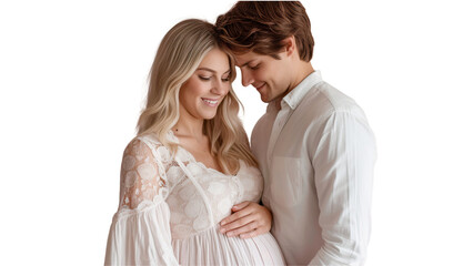 Fototapeta premium Portrait of a young couple enjoy time together, embracing, kissing, smiling and having fun, isolated on transparent background