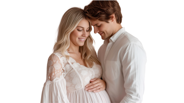 Portrait of a young couple enjoy time together, embracing, kissing, smiling and having fun, isolated on transparent background