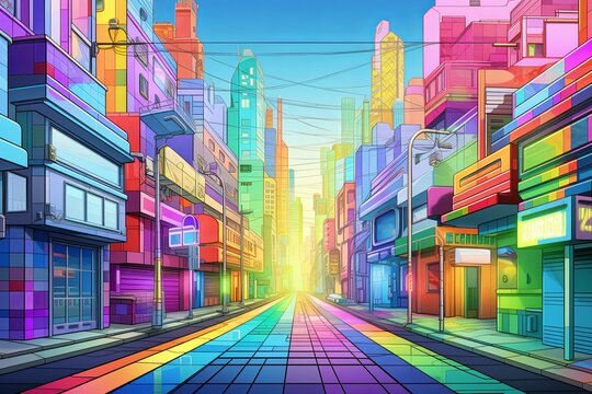 Neon Urban Streetscape Gradients: Spectrum Dreams Marcato
