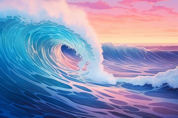 Oceanic Tidal Wave Gradients: Coastal Spectrum of Wave Colors - obrazy, fototapety, plakaty