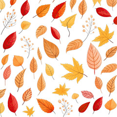 seamless pattern of natural autumn leaves on a white background