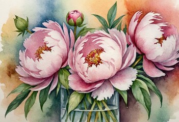 illustration of a bouquet of peonies in watercolor.