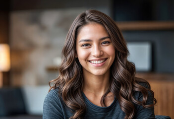 Happy Woman Smiling for Camera at Café