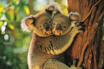 koala mom with a baby - obrazy, fototapety, plakaty
