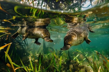 platypuses in the water