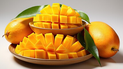 A plate of ripe yellow mangos